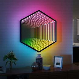 2022 Customization Geometric Design Wall Lamp Home Decoration Rgb Colour Changing 3d Magic Mirror Infinite Led