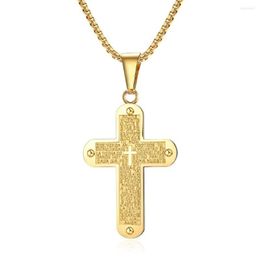 Chains Stainless Steel Gold Scripture Jesus Christ Cross Pendant Necklace Religious Jewelry Gift For Him With Chain