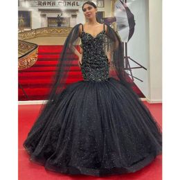 Luxury Black Mermiad Prom Dresses Beads Sequined Spaghetti Strap Graduation Party Evening Dress Robe De Mariage