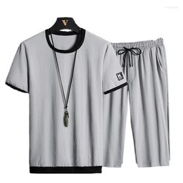 Men's Tracksuits Arrival Men's Sportswear Ice Silk Suit Short Sleeved Cropped Trousers Casual Sports Sets Men Loose Summer Clothing