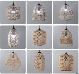 Candle Holders Pendant Lamp Shade Paper Rope Rattan Boho Handwoven Wicker Lampshade Home Deco Interior Lighting Decoration LED