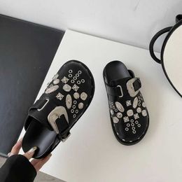 Slippers Summer Women Slippers Platform Punk Rock Leather Mules Creative Metal Fittings Casual Party Shoes Female Outdoor Slides T221212