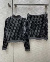 Designer petite sweater dress Chic and slim with jacquard lettered turtleneck short knit suit