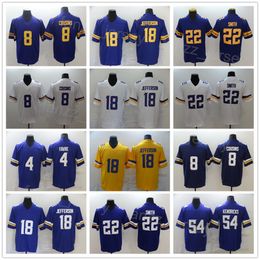 Men Football 22 Harrison Smith Jersey 18 Justin Jefferson 8 Kirk Cousins 54 Eric Kendricks 4 Brett Favre Purple White Yellow Team Vapour Colour Rush For Sport Fans Sport