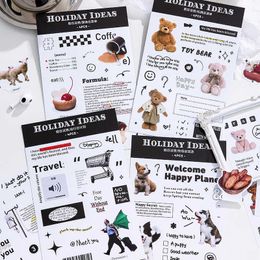 4pcs Holiday Ideas Stickers Set Travel Plan Dessert Doll Adhesive Notes for Gift Diary Album Decoration A7308