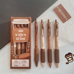 4pcs Coffee Beans Gel Pen Set Soft Bread Touch 0.5mm Ballpoint Black Colour Ink for Writing Office School A7304