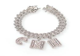 Nom personnalisé lettres de baguette avec bracelet à chaîne de liaison cubaine micro pave zircon bijoux hip hop glacé3966796