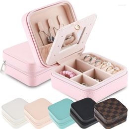 Jewellery Pouches Box Flannel PU Leather Storage With Mirror Portable Travel Holder Women Gift Case Earring Display Organiser