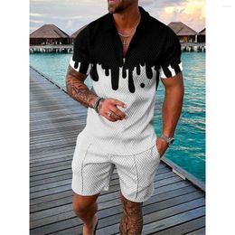 Men's Tracksuits Men's Beach Style Suit 3D Digital Printing Short Sleeve Polo Shirt Shorts Summer Handsome Travel Party