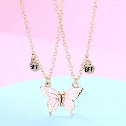Chains 2pcs BFF Pink Blue Butterfly Pendant Gold Clavicle Chain Banquet Party Necklace For Women Charming Jewellery