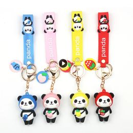 Children Party Favour Lovely Panda Animation Soft Rubber Pendants Key Chain Couple Bag Car Pendant Gift DH658