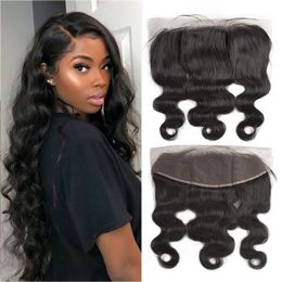 13x6 Tranparent HD Lace Frontal Brazilian Body Wave Human Hair Natural Black Closure Pre Plucked With Baby Hair