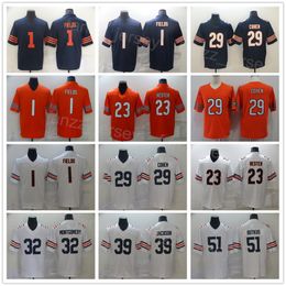 Men Football 1 Justin Fields Jersey 23 Devin Hester 29 Tarik Cohen 32 David Montgomery 51 Dick Butkus Navy Blue White Orange Team All Stitched Vapour Colour Rush Uniform