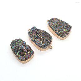 Pendant Necklaces Colourful Crystal Quartz Double Hole Connector Natural Stone Druzy Jewellery Making DIY Necklace Earrings Charms Drusy Gem