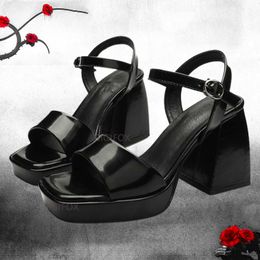 Sandals 2022 Brand New Great Quality Red Black Platform Chunky High Heels Women Shoes Fashion Trendy Summer Ankle Strap Sandals T221209