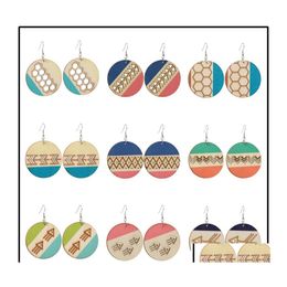 Charm Geometric Wooden Earrings For Women Color Matching Punk Jewelry Dangle Earring Wholesale Drop Delivery Otqes
