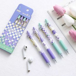 4pcs Purple Tulip Gel Pens Set Flower Design Super Tiny 0.5mm Ballpoint Black Colour Ink for Writing Office School A7322