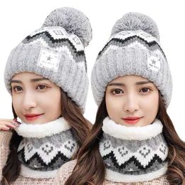 Scarves S Scarf Glove Set Beanies New Warm Pom Beani Thickened Knitted Bike Ski Skull Hat Neck Winter and Women