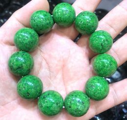 Bangle Huge Beautiful Natural 19-20mm Green Jade Gemstone Round Beads Bracelet 7.8''