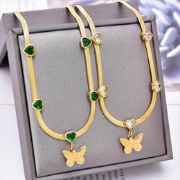 Pendant Necklaces 316L Stainless Steel Fashion Fine Jewelry Welding Love Heart Zircon Butterfly Charms Chain Choker Necklace For Women