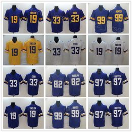 Men Football 99 Danielle Hunter Jerseys 19 Adam Thielen 33 Dalvin Cook 82 Ben Ellefson 97 Everson Griffen Embroidery And Sewing Team Purple White Yellow Breathable