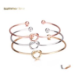 Wedding Bracelets Tie Knot Bracelet Bangles Simple Twist Cuff Open Jewellery Adjustable Fashion For Women Drop Delivery Otzcp