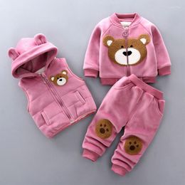 Clothing Sets Winter Baby Boys Cartoon Bear Warm Fashion Vest And Coat Pants 3Pcs Girls Princess Suits Kids Clothes 1-4 Years