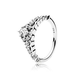 Fairy Tale Tiara Wishbone Ring for Pandora Authentic Sterling Wedding Jewellery For Women Girls CZ Diamond Girlfriend Gift Rings with Original Box Set