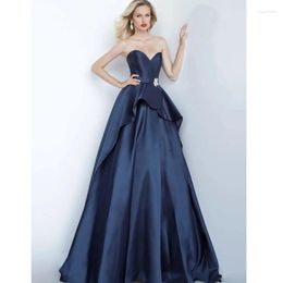 Party Dresses Blue Sexy Sweetheart Evening Dress Backless Zipper Up Belt Hand-made Flowers Robes De Cocktai Aline Satin Floor-Length 2023