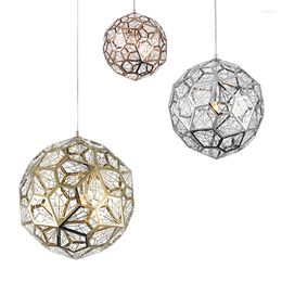 Pendant Lamps Modern Etch Web Lights Round Art Diamond Ball Stainless Steel Dining Room Bedroom Desktop Hanging Fixture