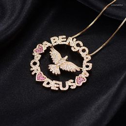 Pendant Necklaces Full Mirco Paved Cubic Zirconia Round Pendants Eagle Heart And Letters For Women Gold Chain Fashion Jewellery