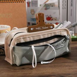 Outdoor Style Pencil Bag Pen Case Hitting Colour Canvas 3 Layer Pocket Storage Pouch for Stationery School A7316