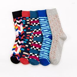 Men's Socks Color MenWorkwear Cotton Crazy British Style Argyle Street Geometric Stripe Pattern Harajuku Design Novelty Art Funnydress