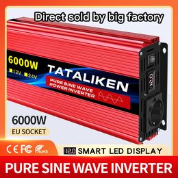 Pure Sine Wave Inverter EU Socket Auto Accessories DC 12V/24V to AC 220V Voltage Transfer Converter Charging Adapter LED Display