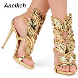 Aneikeh Patent Sandals Leather Sandalias De Las Mujeres TOTEM Women Shoe Party Fashion Buckle Strap Round