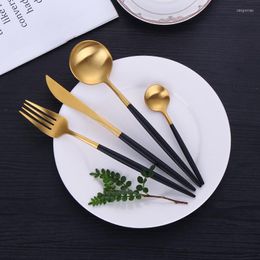 Dinnerware Sets Stainless Steel Cutlery Set 5pcs Black Gold Western Tableware Dessert Knife Fork Spoon Flatware Drop