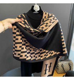 Scarves Hat glove suit scarf fashion printing winter cashmere women's luxury geometric thick warm shawl wrapped blanket