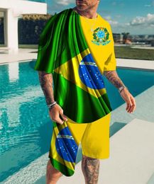 Men's Tracksuits Brazil Flag 3D Printing Men's Tracksuit Summer Short Sleeve Shorts 2pcs Set O-neck Male Suit Sportswear Man Clothing