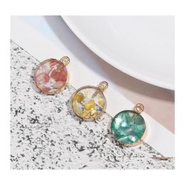 Charms Fashion Resin Stone Pendant Charm Natural Shell Paper Sequins With Gold Plated For Diy Jewelry Making Bracelet Necklace Drop Ot48B