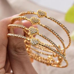 Bangle 4Pcs/lot Dubai France Gold Colour Bangles Female Zircon Stone Adjustable Bracelets For Women Heart Wedding Bracelet