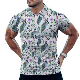 Men's Polos Vintage Birds Polo Shirt Peacock In Flowering Tree Casual Summer Fashion T-Shirts Men Short-Sleeve Print Oversize Top