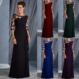 Casual Dresses Women Evening Party Wedding Long Dress Lady Fashion Elegant Maxi Floor-Length Lace Solid Summer Vintage Robe