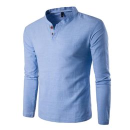 Men's T-Shirts Button T Shirt Men Slim Fit Long Sleeve Shirts Solid Tshirt Linen Tee Shirt Casual Top Blouse Z0522