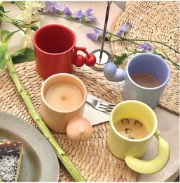 Mugs Nordic Ins Style Creative Design Water Cup Ceramic Cherry Banana Peach Love Mug Small Lovely Gift Ornament Home Decoration