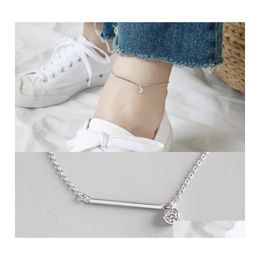 Anklets Real 925 Sterling Sier For Women Girls Geometric Square Bar Round Zircon Anklet Bracelet Fine Jewellery Yma015 Drop Delivery Otu74