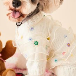 Dog Apparel Sweater For Small Dogs Luxury Priness Gauze Flower Embroidery Warm Clothes Winter Puppy Christmas