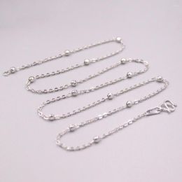 Chains Solid Real Platinum Necklace Woman Lucky 2.2mmW Beads With O Chain Link 17.3"L