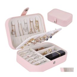 Jewellery Boxes Pu Leather Box Double Layer Storage Case Bracelet Earring Ring Necklace Organiser Holder Portable Travel For Women Gir Dhgof
