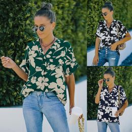 Women's Blouses Summer Blouse Women 2022 Shirt Short Sleeve Floral Black Navy Green White Chiffon Tops Cute Casual Shirts For Girls