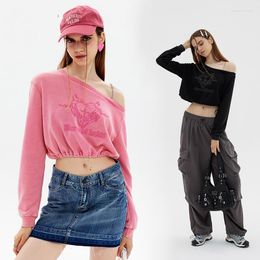 Women's T Shirts Sexy Low Cut One Shoulder Crop Top Women Camisole Long Sleeve Umbilical Short Slim Thin Vest Beach Ladies Tops Y2K Blouses